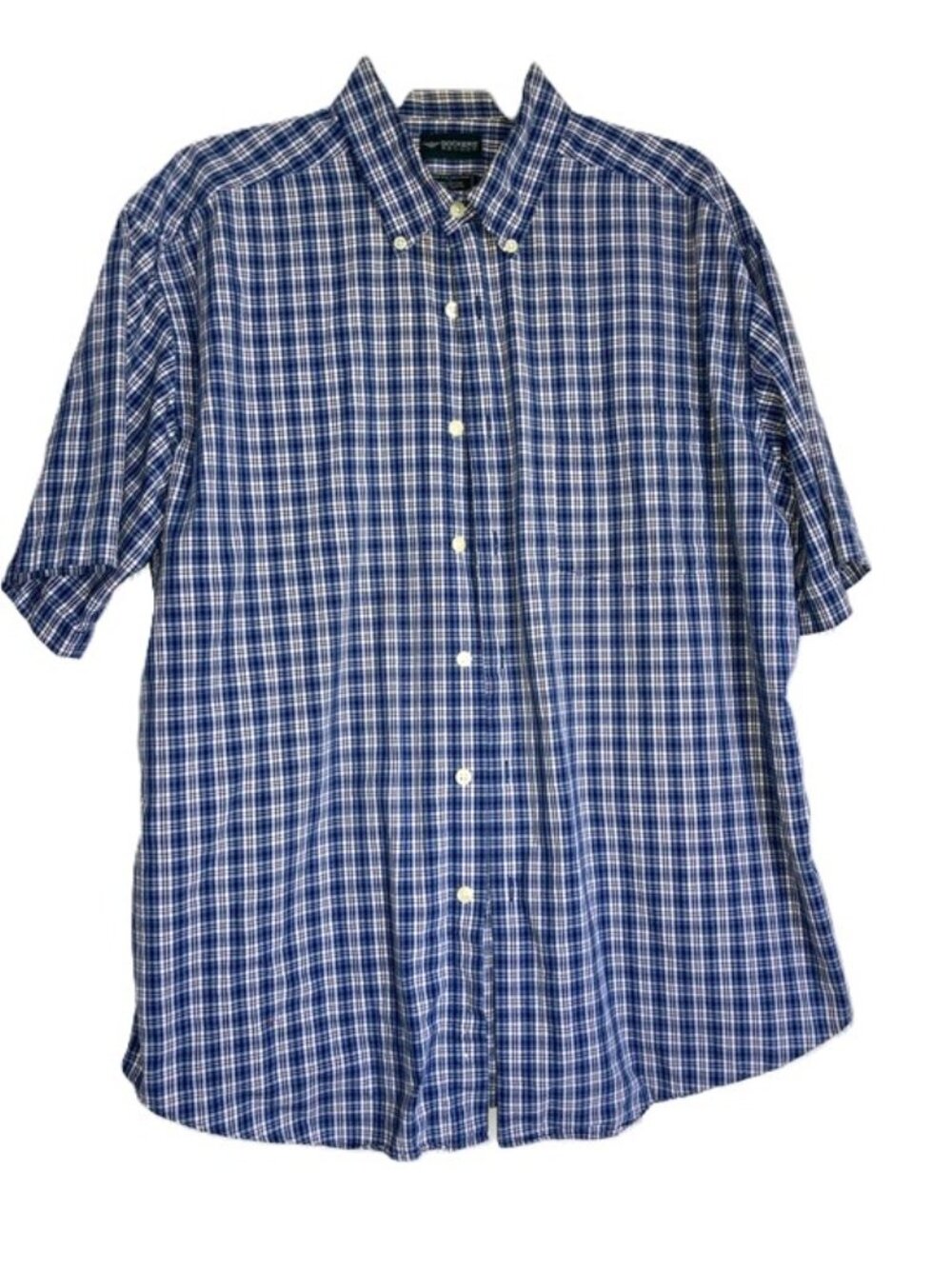 DOCKERS Recode Plaid Short Sleeve Button-Down Gingham Plaid Shirt Mens Large